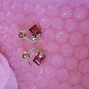 Aretes 18k Gold Plated de luna cristal sawrosky